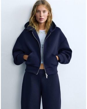 Pull&Bear Hoodie mit neoprenoptik und reißverschluss - Blau