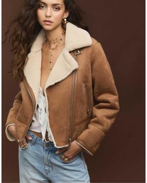 Stradivarius – bikerjacke aus wildlederimitat - Braun