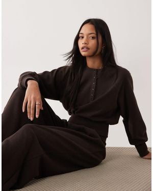 ASOS Long Sleeve With Cinched Waist And Button Detail Co-Ord Top - Black