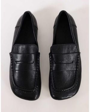 TOPSHOP Daniel Loafer Van Echt Leer Met Platte Vierkante Neus - Zwart