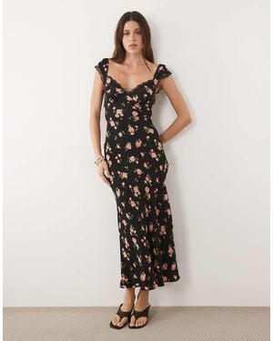 Mango Sweetheart Neck Midi Dress - Black