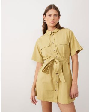 Wednesday's Girl Button Through Mini Shirt Dress - Natural