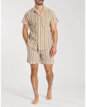 South Beach Crochet Zig Zag Stripe Shorts - Natural