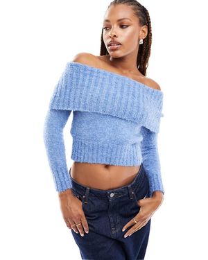 Mango Maglione Azzurro Con Scollo Alla Bardot - Blu