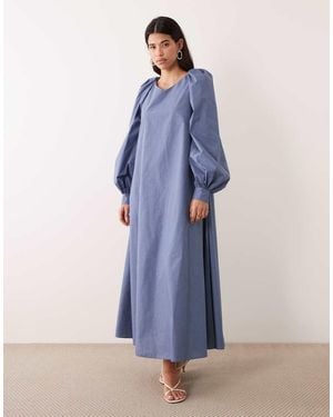 DASKA Oversized Balloon Sleeve Maxi Dress - Blue