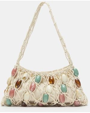 Pull&Bear Embellished Macramé Shoulder Bag - White