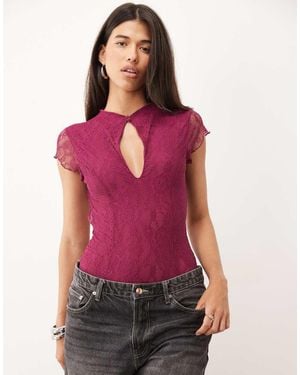 ASOS Body De Encaje Con Manga Volante En-Rojo