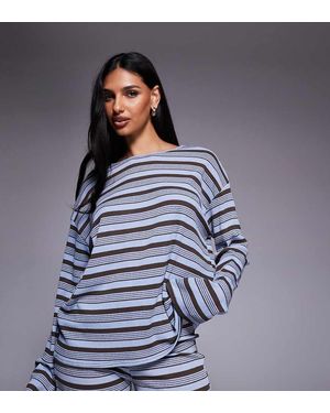 Kaiia Exclusive Ribbed Knit Oversized Long Sleeve T-shirt Co-ord - Blue