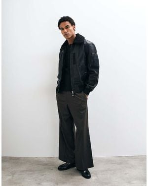 AllSaints Darby Fur Collar Leather Flight Bomber Jacket - Black