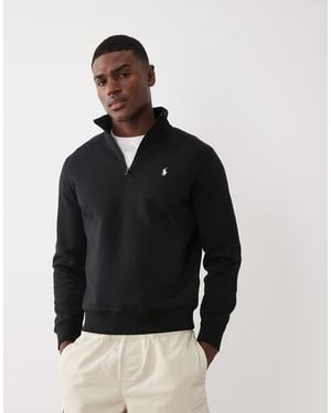 Polo Ralph Lauren Icon Logo Double Knit Jersey Quarter Zip Sweatshirt - Black