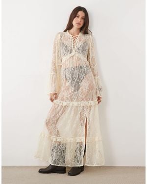 Miss Selfridge Tiered Lace Maxi Dress - Natural