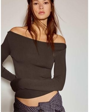 Pull&Bear Long Sleeve Boat Neck T-shirt - Brown