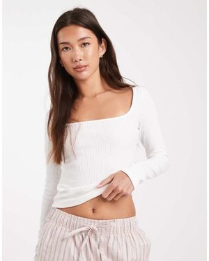 Miss Selfridge Square Neck Ribbed Long Sleeve Top - White
