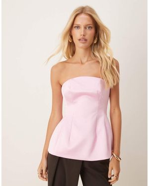 ASOS Premium Structured Satin Peplum Hem Bandeau Top - Pink