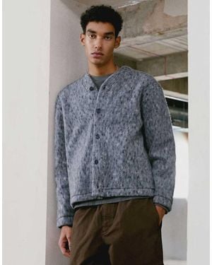 TOPMAN Wool Mix Textured Leopard Cardigan - Grey