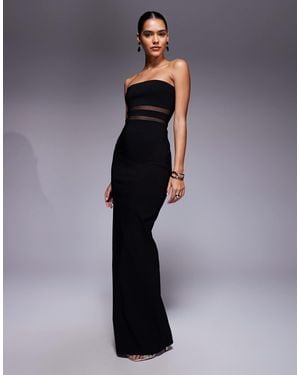 Vesper Bengaline Bandeau Mesh Panel Detail Maxi Dress - Blue
