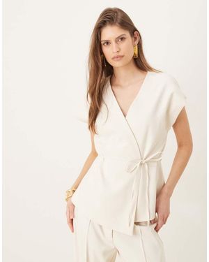 Aware V-neck Tie Waist Waistcoat Co-ord - Natural
