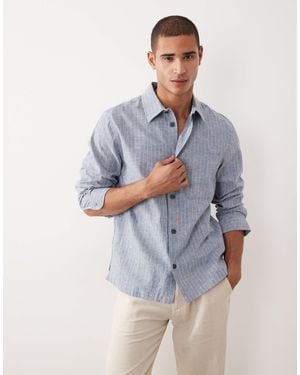 Mango Linen Mix Long Sleeve Stripes Shirt - Blue