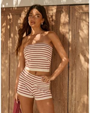 The Frolic Exclusive Crochet Foldover Micro Short Co-Ord - Brown