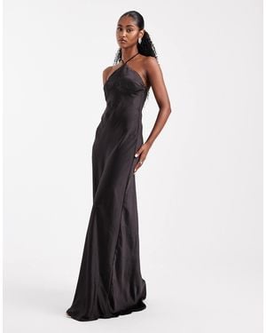 Six Stories Bridesmaid Satin Halterneck Maxi Dress - White