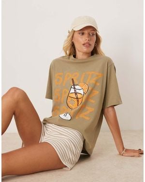 ASOS Oversized T Shirt With Drinks Graphic - Natural