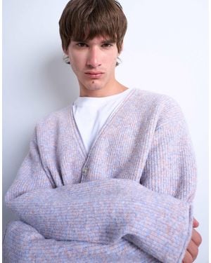 TOPMAN Mixed Up Knitted Cardigan - Purple