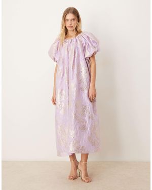 Sister Jane Dream Metallic Jacquard Floral Midi Dress - Pink
