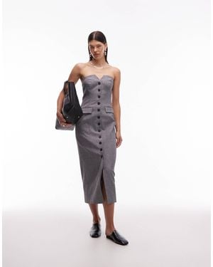 4th & Reckless Tailored Bandeau Button Front Pocket Detail Midi Dress - Gray