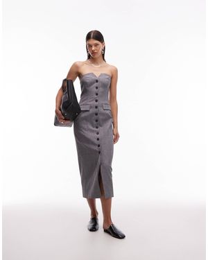4th & Reckless Robe bandeau moyenne ajustée avec poches et boutons à l'avant - Gris