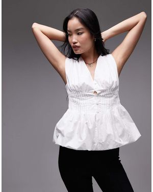 ARKET Blusa Blanca Con Cintura Estilo Corsé Y Jaretas De Popelina De Algodón De - Blanco