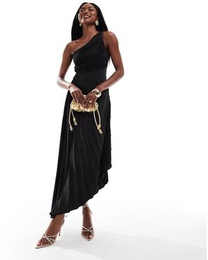 AX Paris Vestito Midi Monospalla A Pieghe - Nero