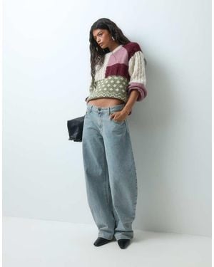 Vero Moda Oversized Chunky Patchwork Knitted Jumper - Blue