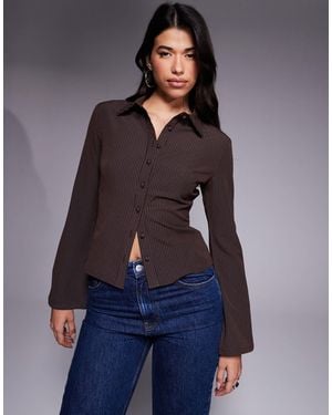 Princess Polly Anni Fitted Flare Sleeve Shirt - Blue