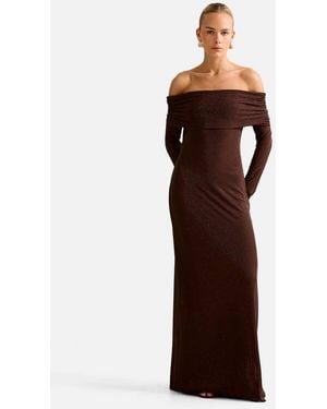 Forever New Slinky Hotfix Fold Over Bardot Maxi Dress - Purple