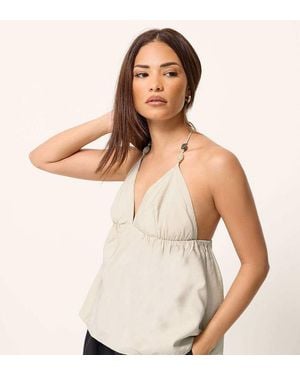 PixieGirl Petite Beaded Halterneck Top - Natural