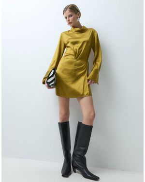 ASOS High Neck Satin Mini Dress With Wrap Skirt - Yellow