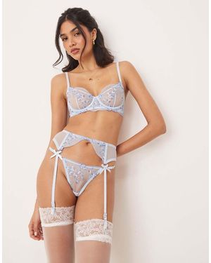 KAT THE LABEL Sofia Floral Mesh Lingerie Thong - Blue
