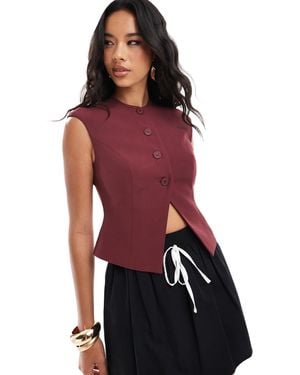 Kaiia Exclusive Tailo Button Through Split Front Waistcoat - Red