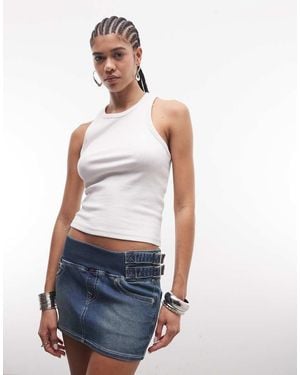 TRUE RELIGION Minifalda Vaquera Azul De Estilo Años 2000 Con Lavado Medio De - Blanco