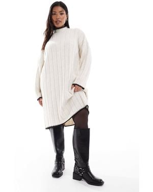 ONLY Contrast Stitch Knitted Midi Dress - White