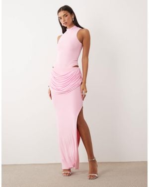 Wanderdoll Gracie Sculpted Drape Detail Maxi Skirt - Pink