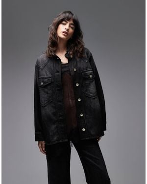 AllSaints Bryn Denim Jacket With Gold Button Detail - Gray