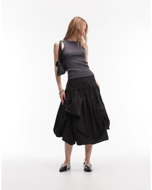 AllSaints Juniper Drop Waist Asymmetric Volume Midi Skirt - White
