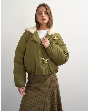 TOPSHOP toggle Borg Collar Short Puffer Jacket - Green