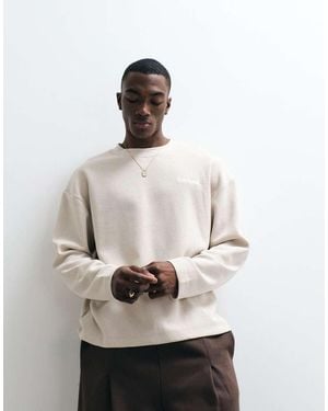 CERNUCCI 100% Cotton Long Sleeve Boxy Oversized-fit Waffle Logo T-shirt-neutral - Natural