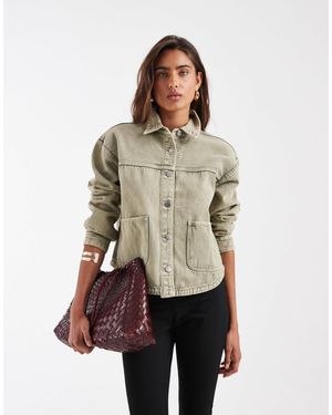 Jdy Veste en jean coupe carrée avec poches sur le devant - kaki délavé - Neutre