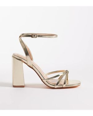 SEQWL Wide Fit Strappy Barely There Block Heeled Sandal - White