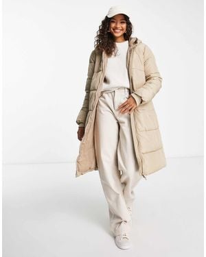 Pieces Longline Padded Coat With Hood - Natural