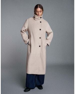 Bershka Cappotto Lungo Con Collo A Imbuto E Cintura - Grigio