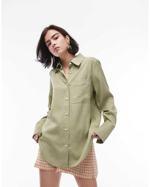 TOPSHOP Camicia Oversize Kaki Con Bottoni A Contrasto - Verde
